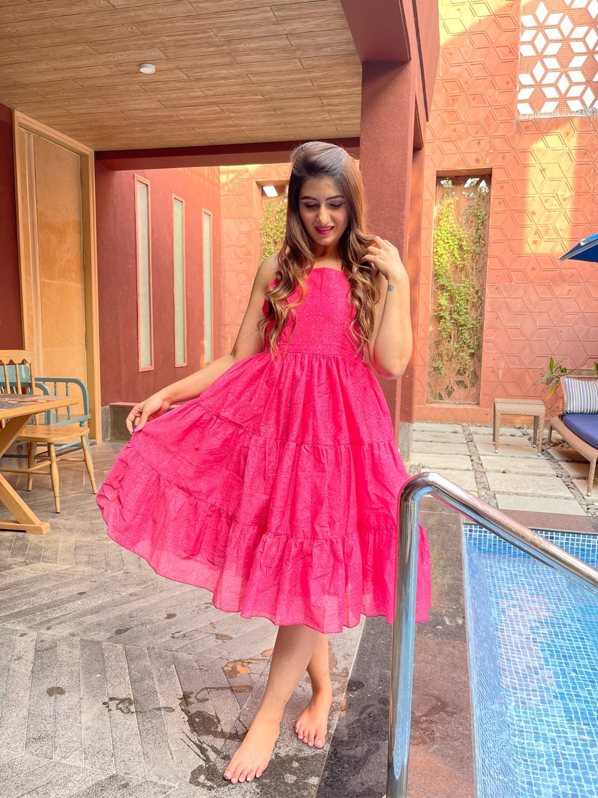 pink chanderi dress