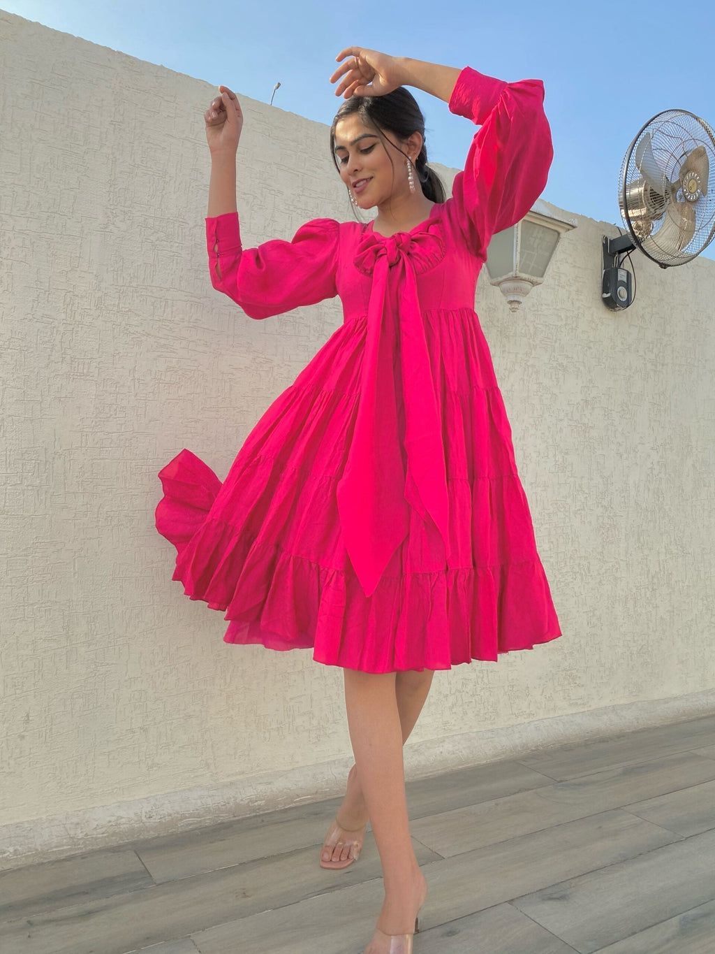 pink silk knee length