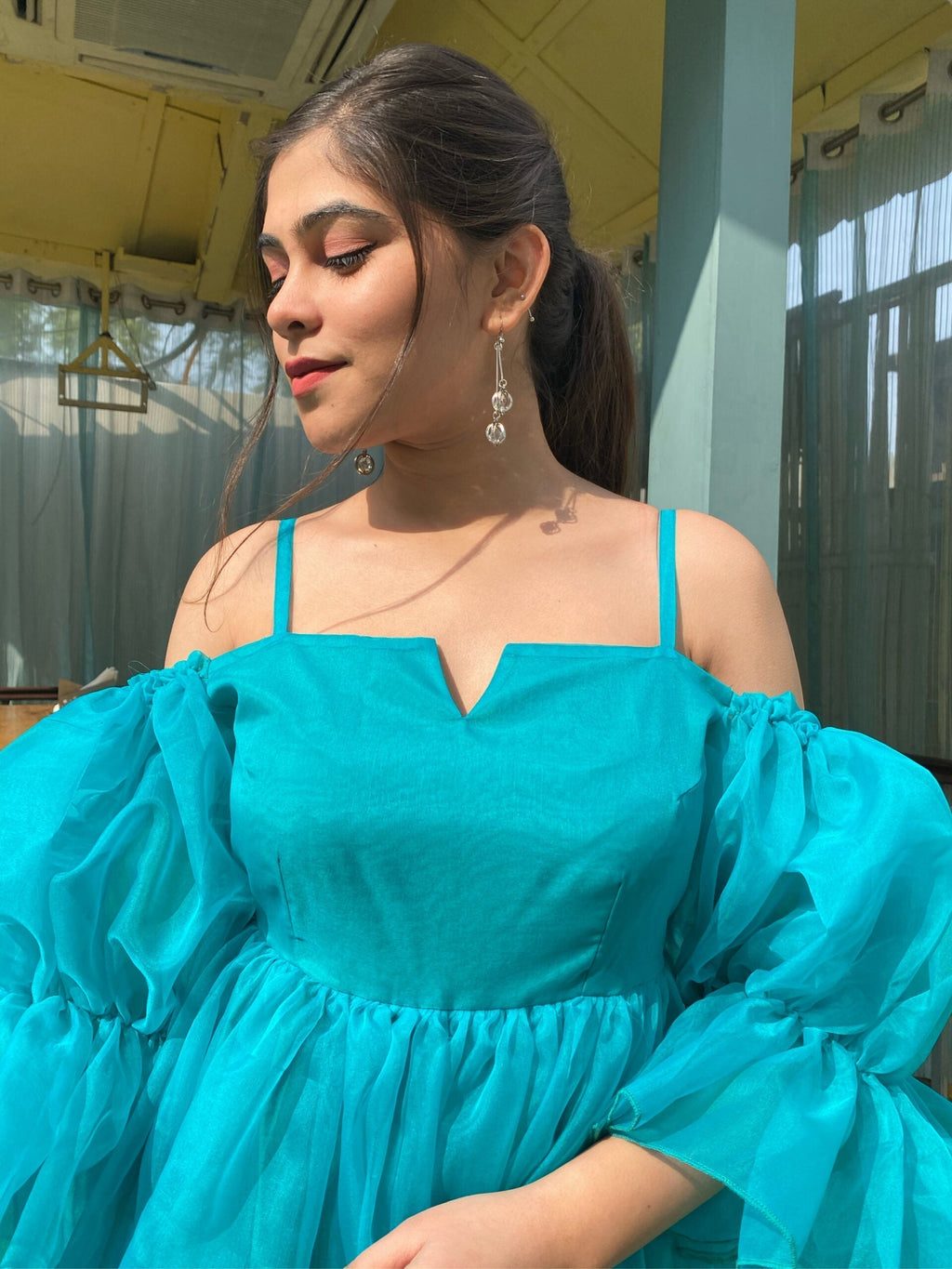 teal blue organza dress