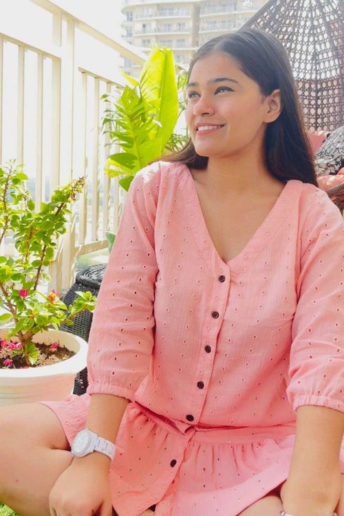 BLUSH SCHIFFLI SHIRT DRESS
