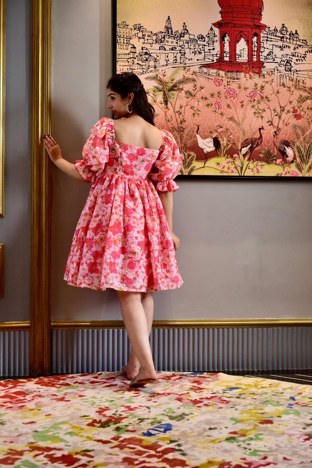 rose floral chanderi dress