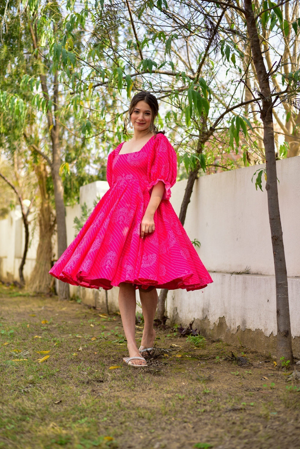 pink cotton bandhej dress