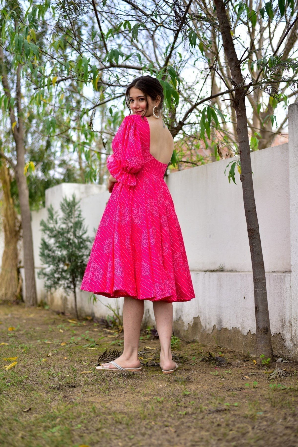 pink cotton bandhej dress