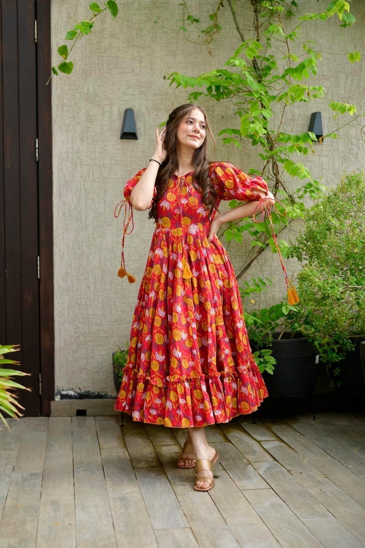 red marygold cotton dress