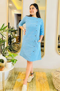 PASTEL BLUE FORMAL IKAT SHIFT DRESS