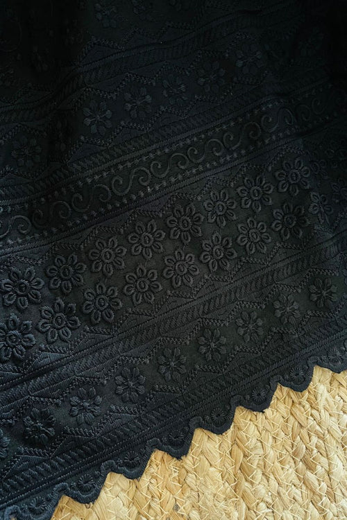 BLACK EMBROIDERED WRAP DRESS