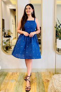 NAVY EMBROIDERED SPAGHETTI DRESS