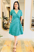 SEA GREEN IKAT WRAP DRESS